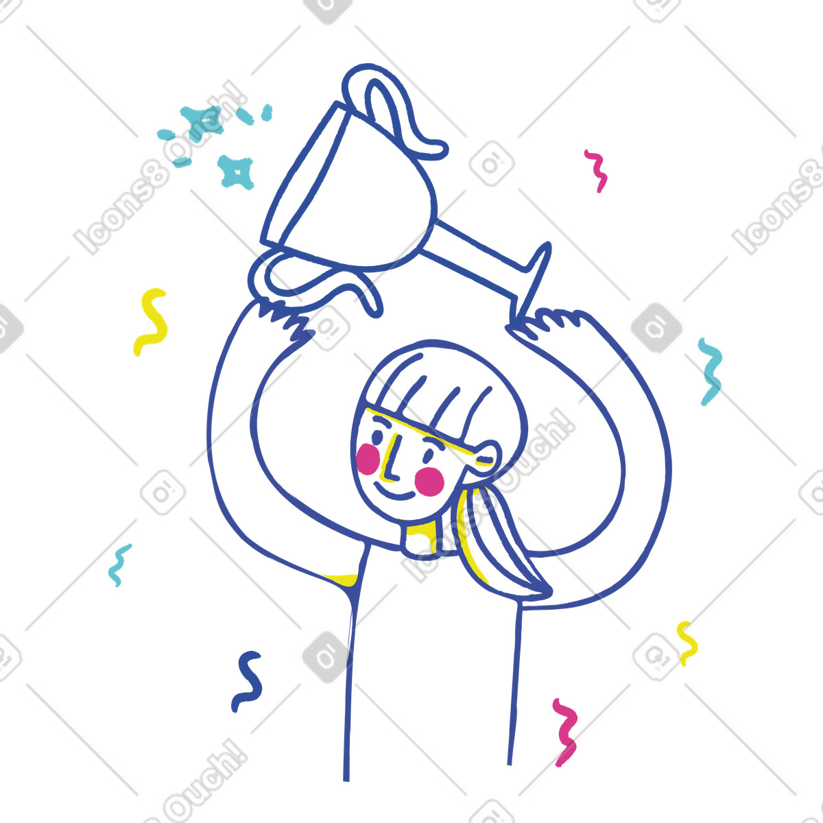 Girl smiling and holding up a trophy illustration in Lime style download in PNG, SVG