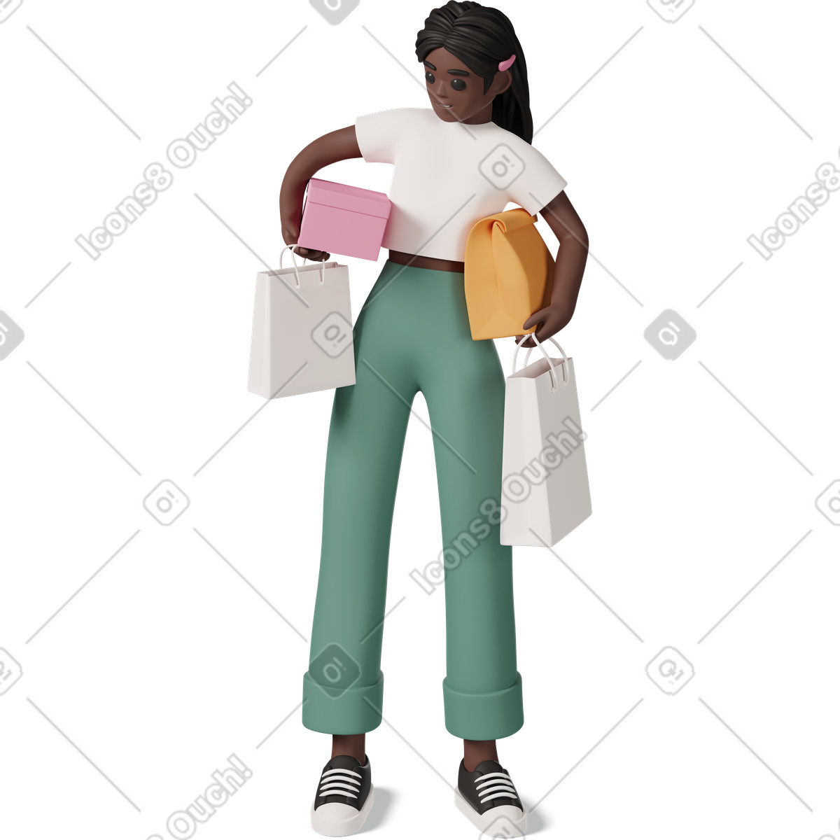 Black girl holding box and bags-Illustration im 3D Casual life-Stil als Download in PNG, SVG