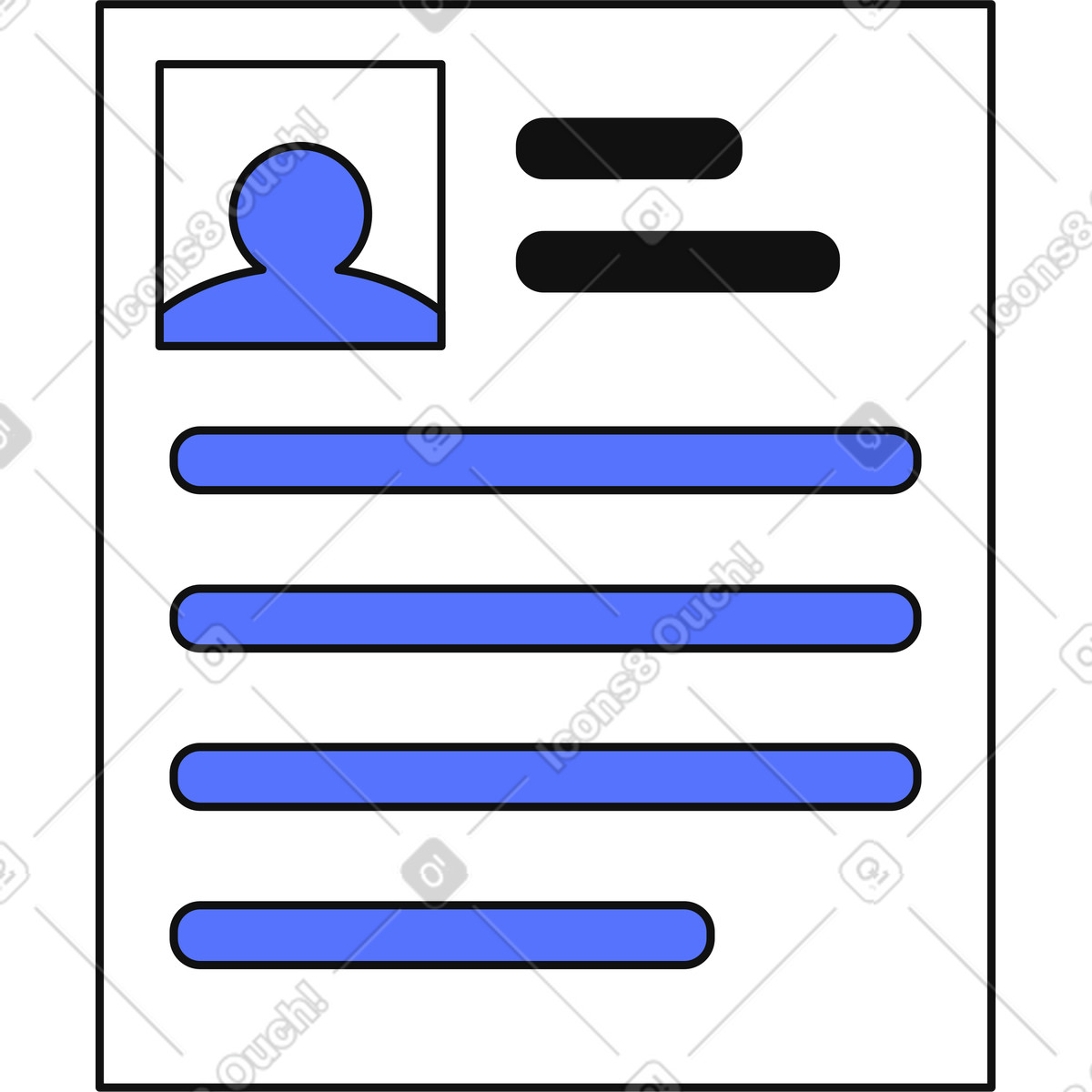 Resume template with profile photo placeholder and content lines illustrazione in stile Main scarica in PNG, SVG