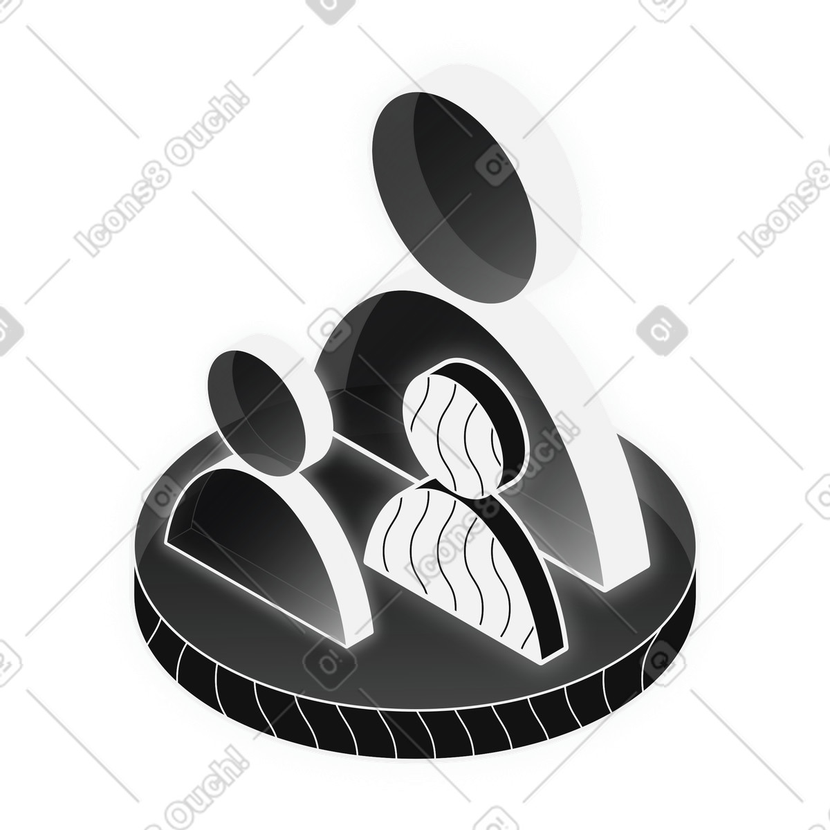 Team collaboration with user group workflow management icon illustration in Inverse style download in PNG, SVG