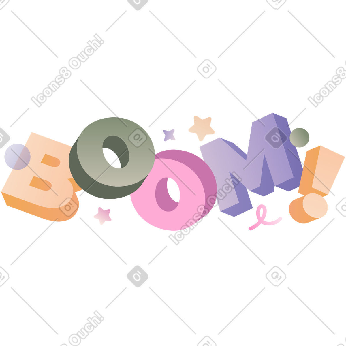 Boom sticker style lettering, Visual emphasis design animierte Illustration im Coworking-Stil als Download in GIF, Lottie (JSON), AE
