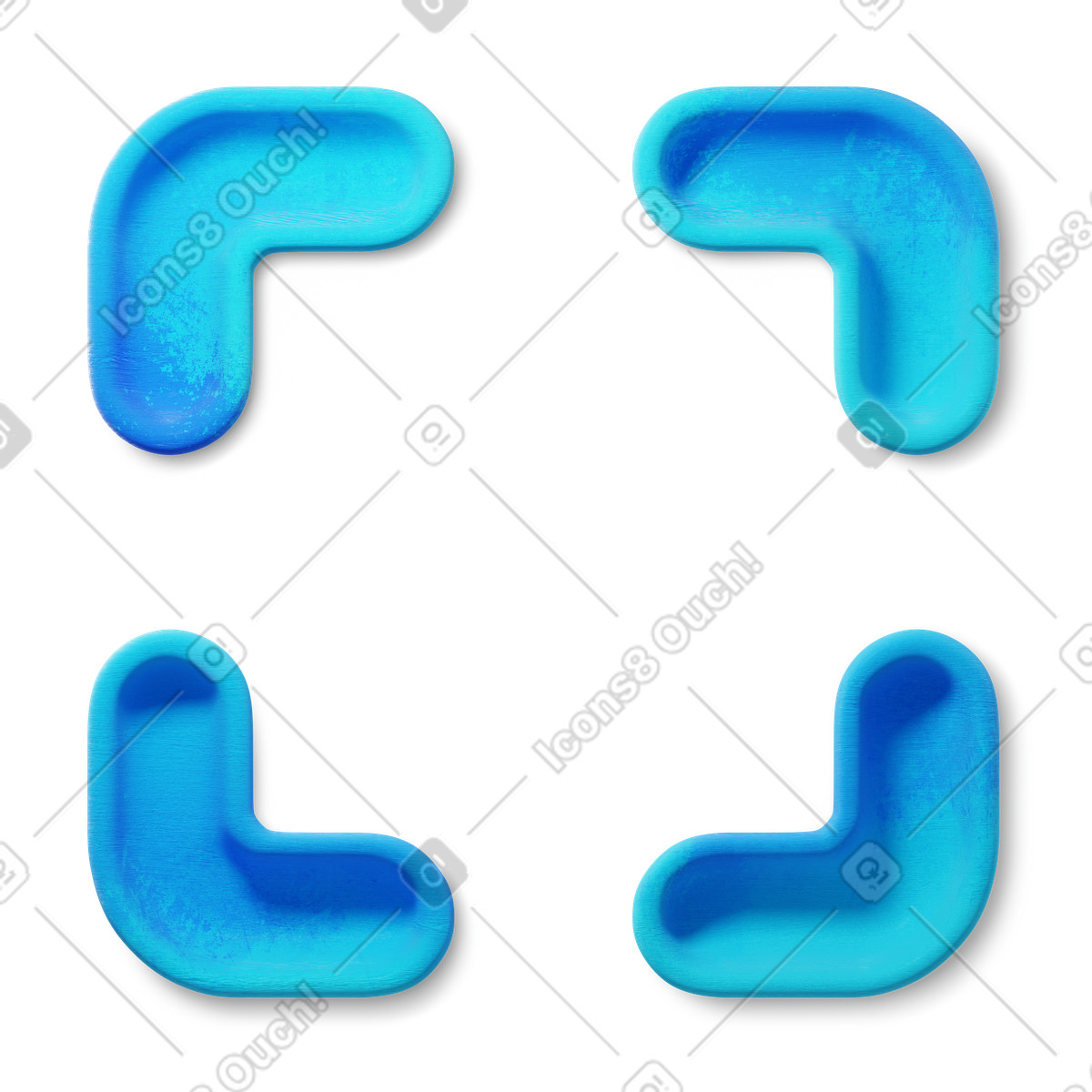 Rounded blue brackets creating empty centered focus area illustrazione in stile 3D Microsoft Fluent illustration scarica in PNG, SVG
