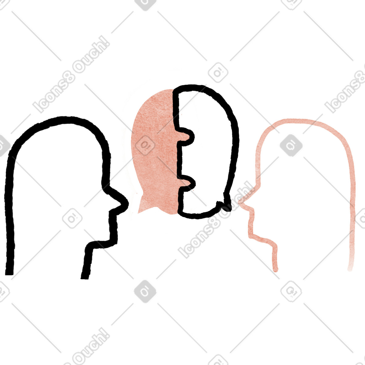 下载 Anthropic Claude Hand Drawn 风格的 Dialogue bubble forming puzzle connection between opposite facing human heads 插画，支持 PNG、SVG 格式