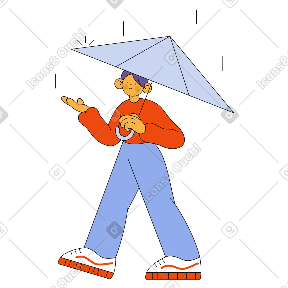 Ilustración Hombre caminar, debajo, paraguas en estilo Bloom a descargar en PNG y SVG
