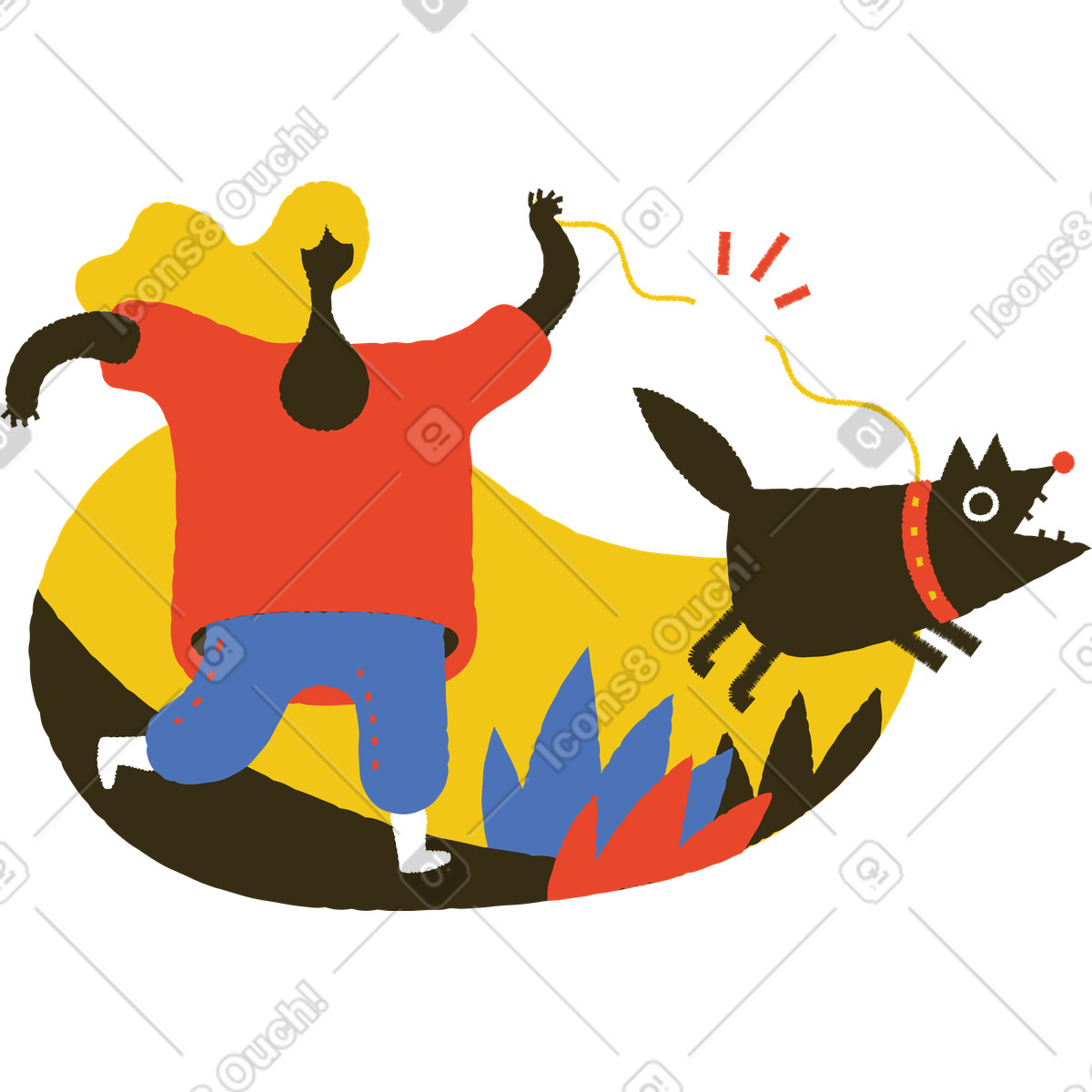 Bermuda スタイルの Dog pulling away from owner on loose leash, Unexpected error or crash concept のイラストをPNG、SVG形式でダウンロード