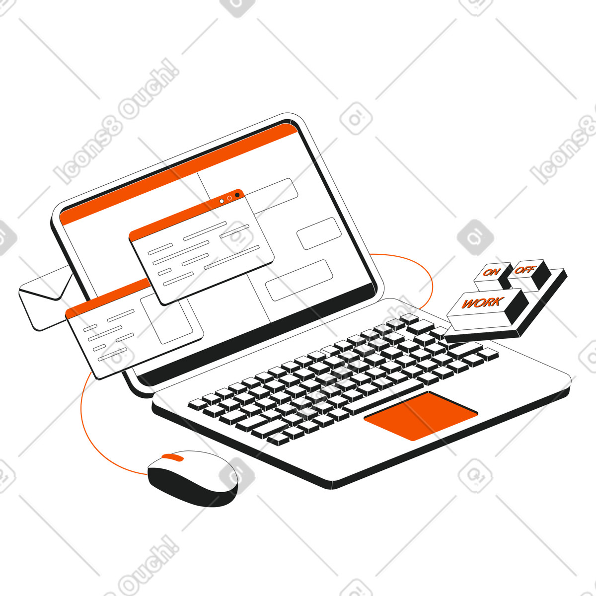 Workflow, laptop with work emails and tasks illustration in Strict style download in PNG, SVG