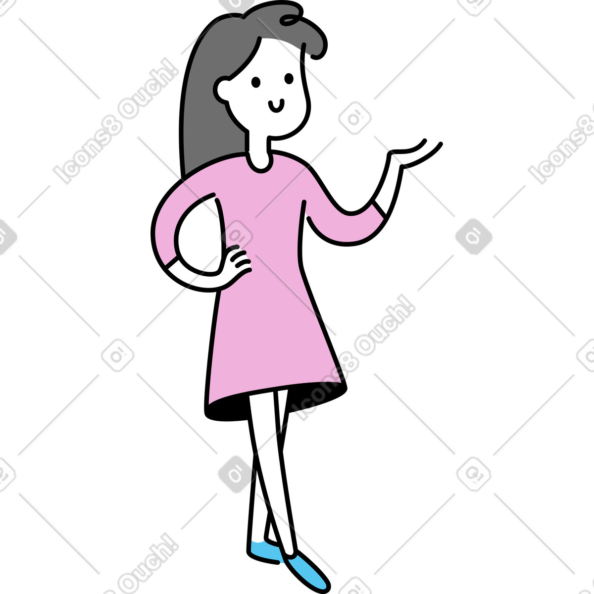 Young woman in a presenting pose illustration Mochi style download PNG, SVG