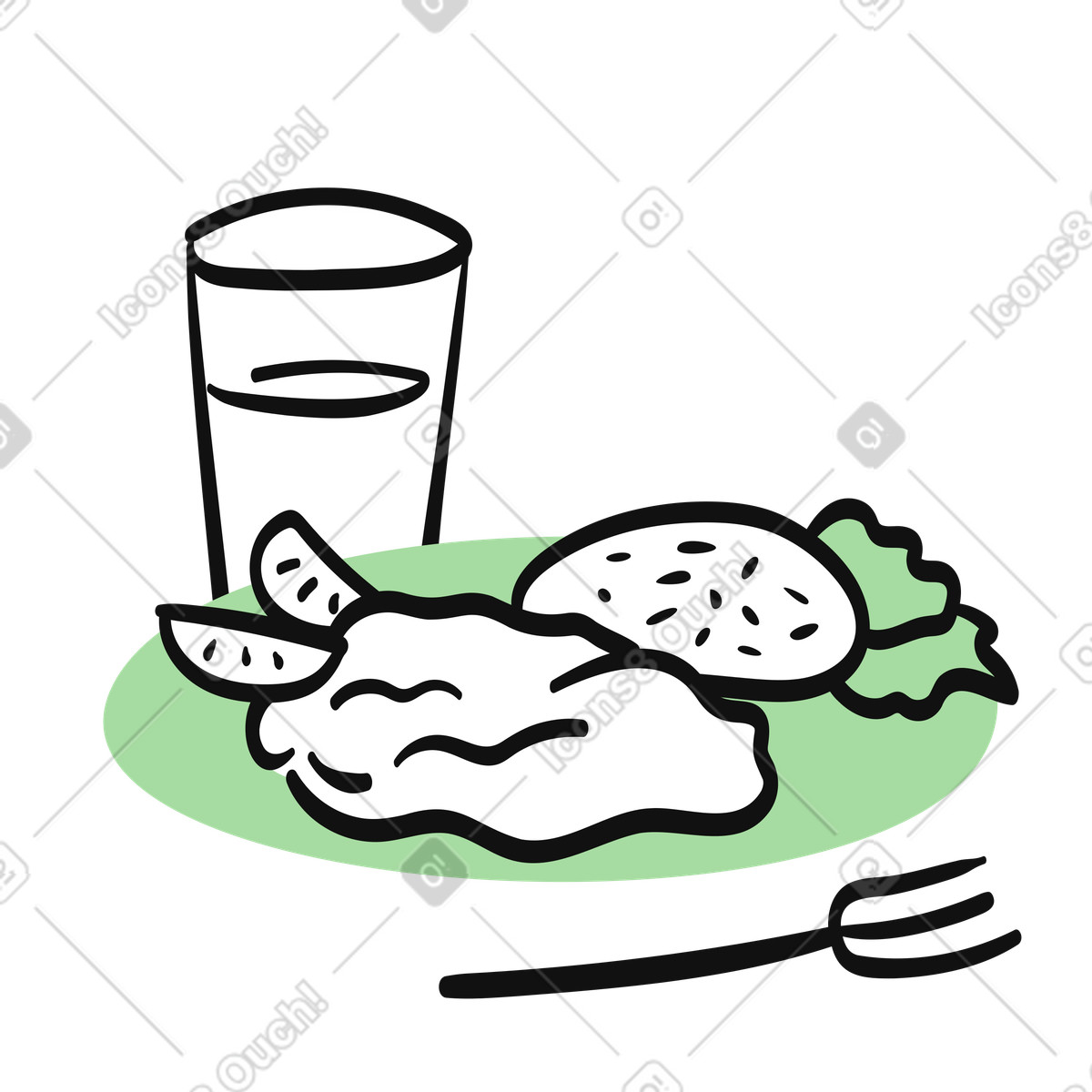 Ilustração de Lunch plate with chicken cutlet rice lettuce and lemon wedges em no estilo Organic para baixar em PNG, SVG