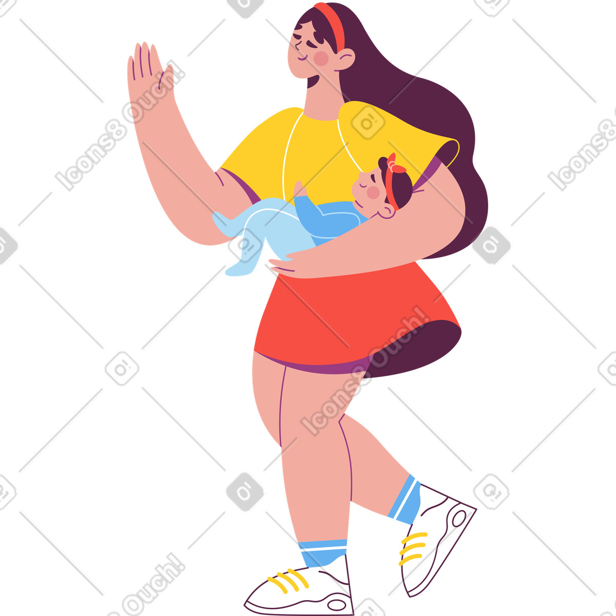 下载 Sammy 风格的 女人抱着一个婴儿在她的怀里 插画，支持 PNG、SVG 格式