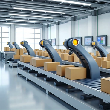 Automated robots sorting parcels in a futuristic logistics center