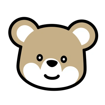 A bear cub's head with big ears and an innocent expression is centered in the image. The fur is light brown with lighter patches around the eyes and mouth. The eyes are large and round, conveying a sense of curiosity. The nose is small and black, placed above a gentle smile. The background is simple and unobtrusive, allowing the bear cub's head to stand out prominently.