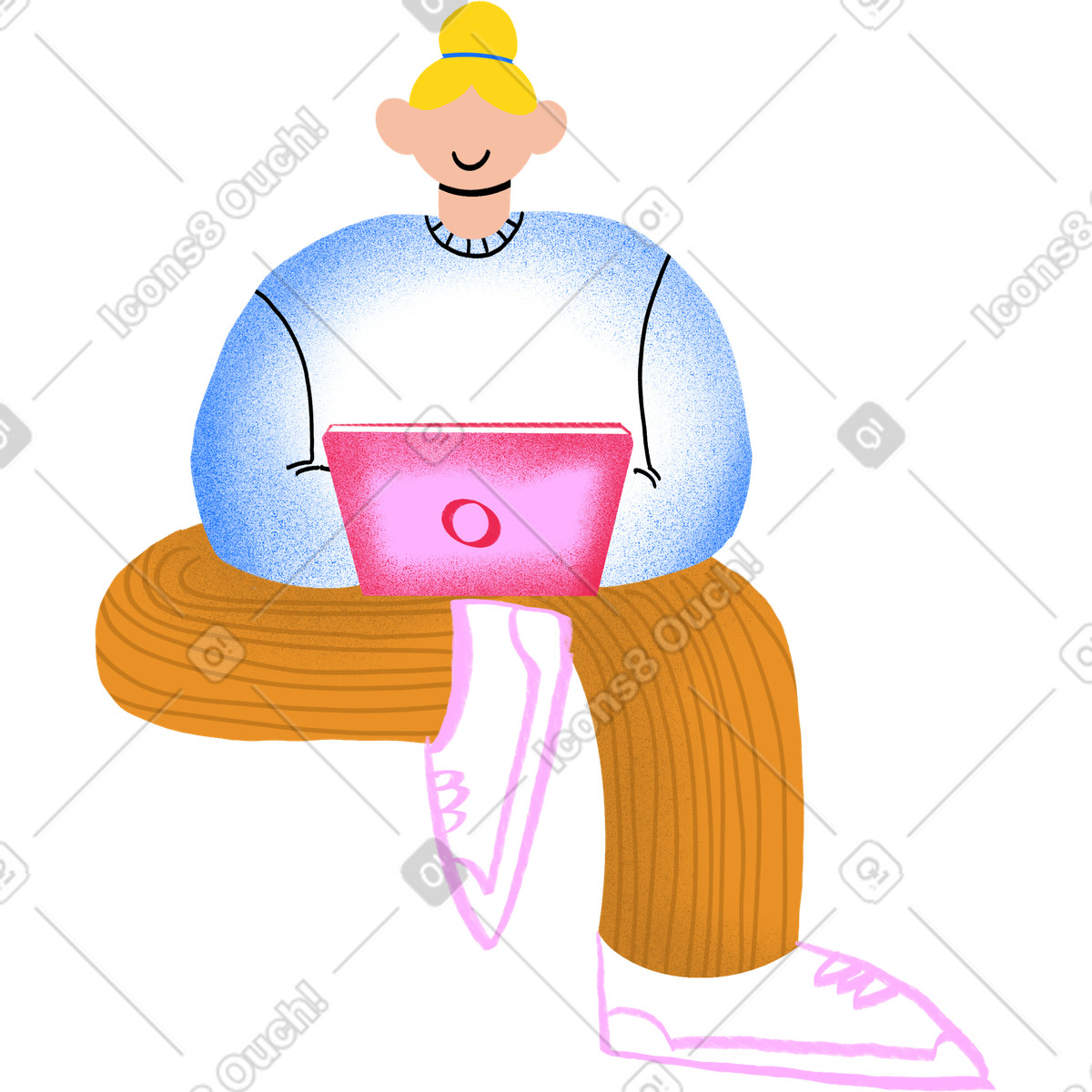 Woman sitting with a laptop illustrazione in stile Bonny scarica in PNG, SVG