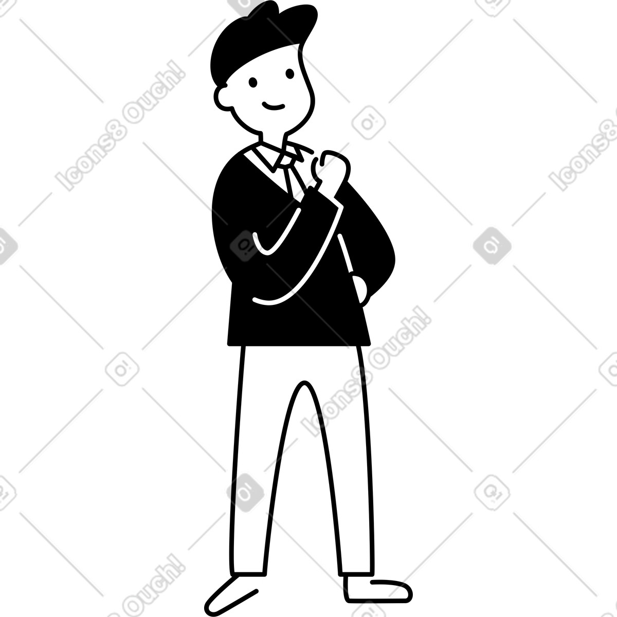 Иллюстрация Business character adjusting necktie with confident smile and upright posture в стиле Notion Line Art — скачать в форматах PNG, SVG