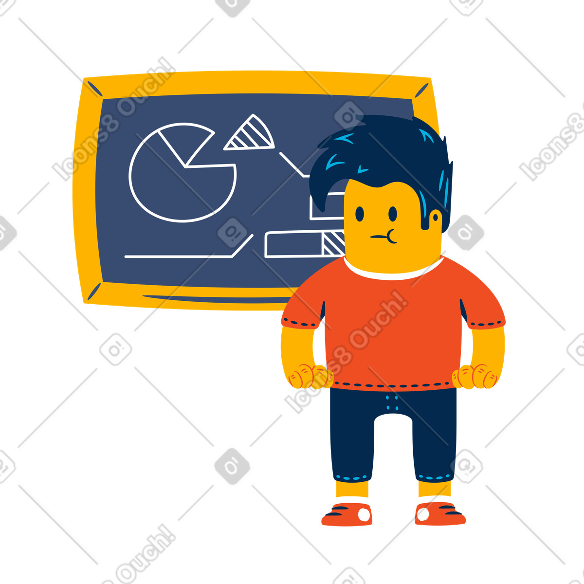 Student near the blackboard illustration in Flame style download in PNG, SVG