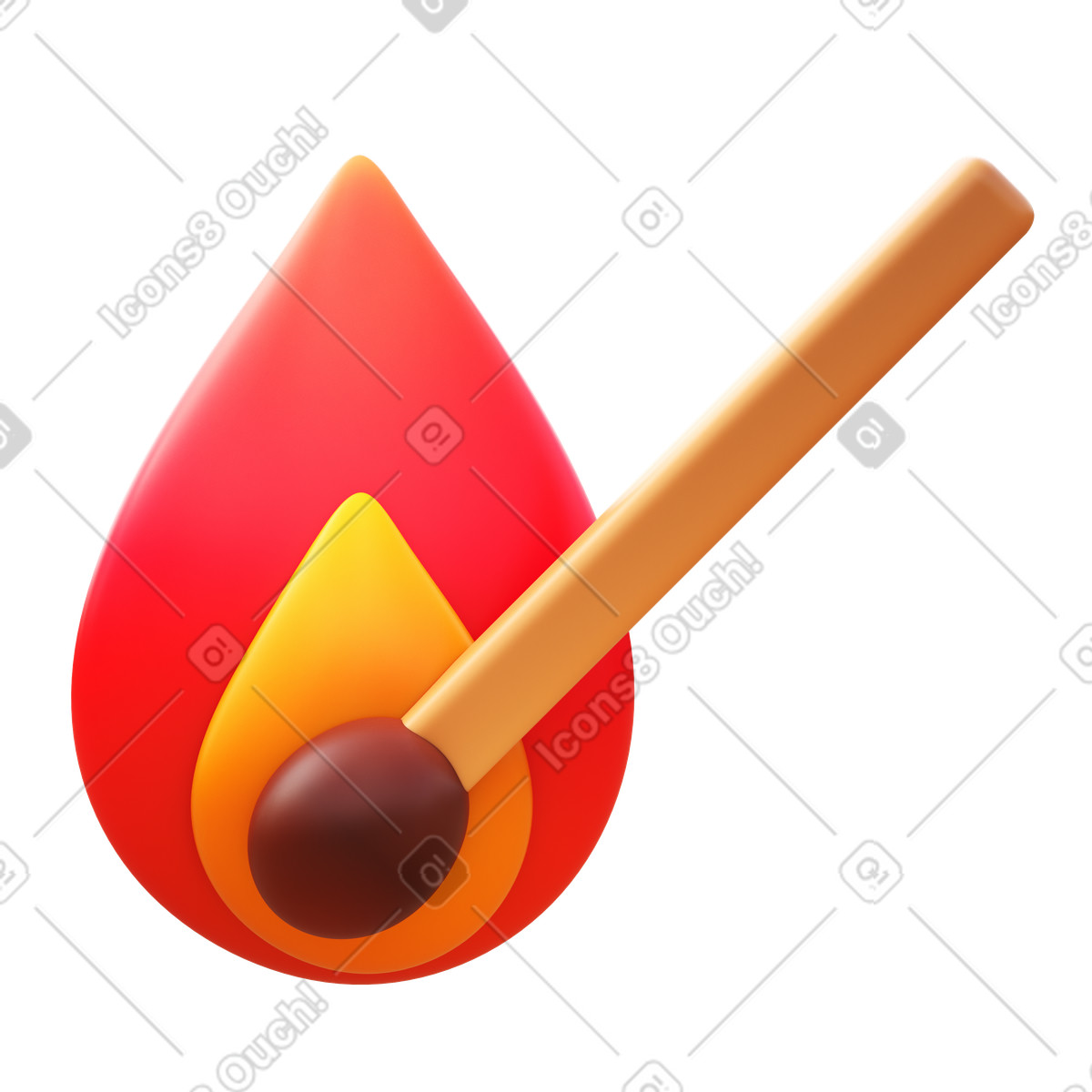 Matchstick with fire illustration in 3D Fluency style download in PNG, SVG