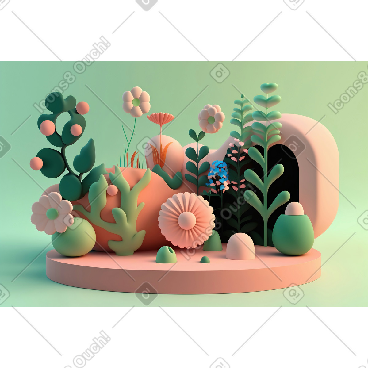 Zusammensetzung der abstrakten blumen 3d-Illustration im Experimental-Stil als Download in PNG, SVG