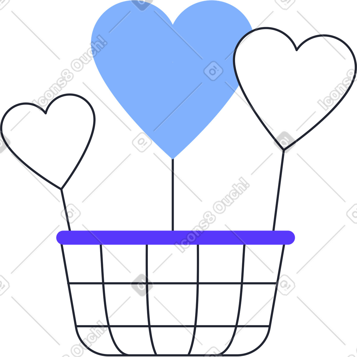 Ilustração de Balão ar com balões coração em no estilo Pablita para baixar em PNG, SVG