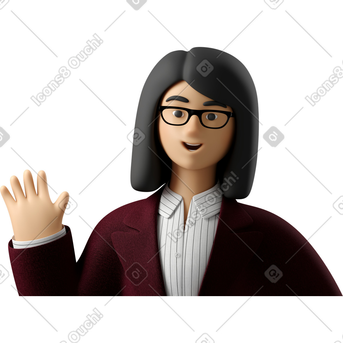 3D Business 스타일의 Close up of businesswoman in red suit waving hello 일러스트레이션 PNG, SVG 다운로드