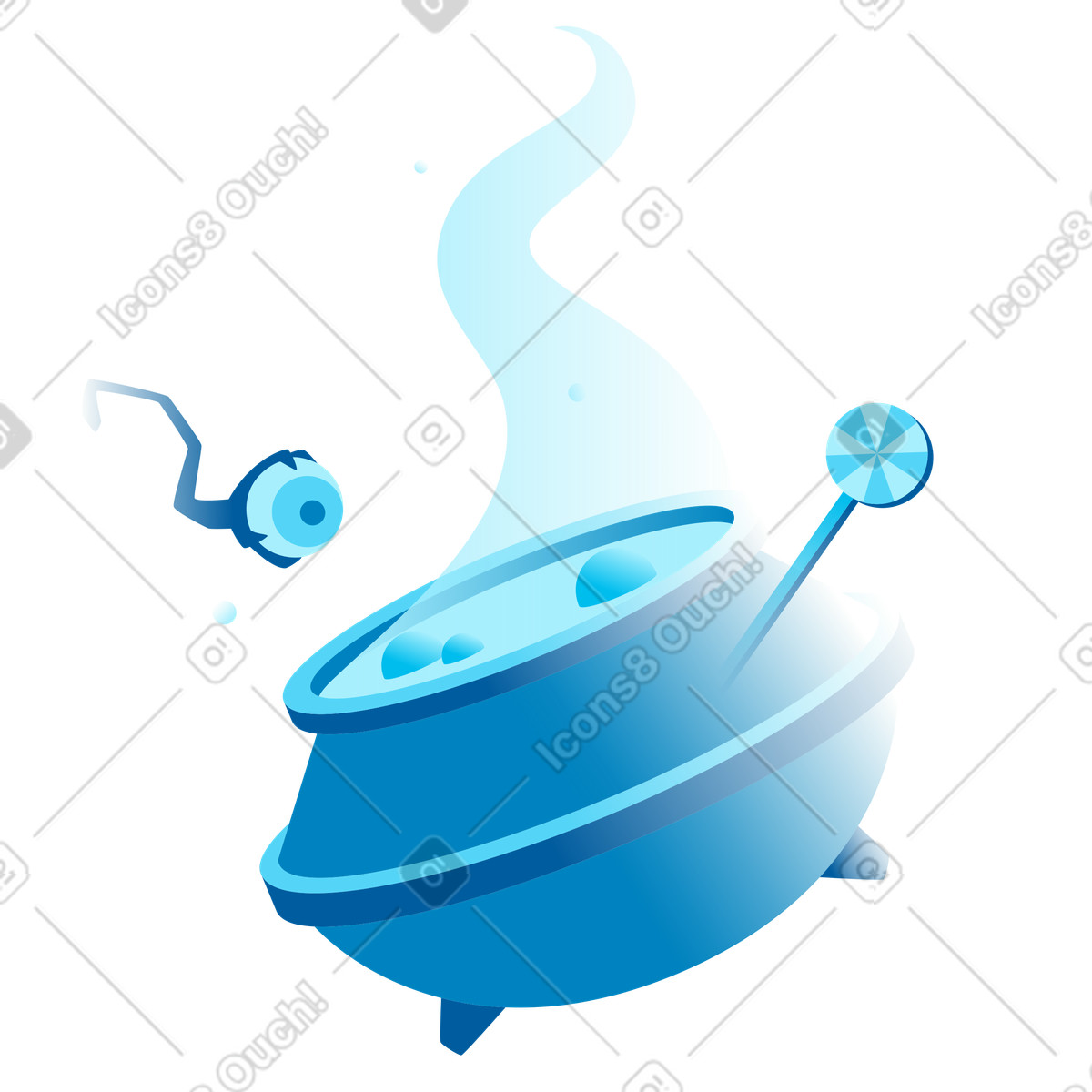 Illustration Pot de potion, globe oculaire et bonbons d'halloween dans le style Icy à télécharger aux formats PNG, SVG