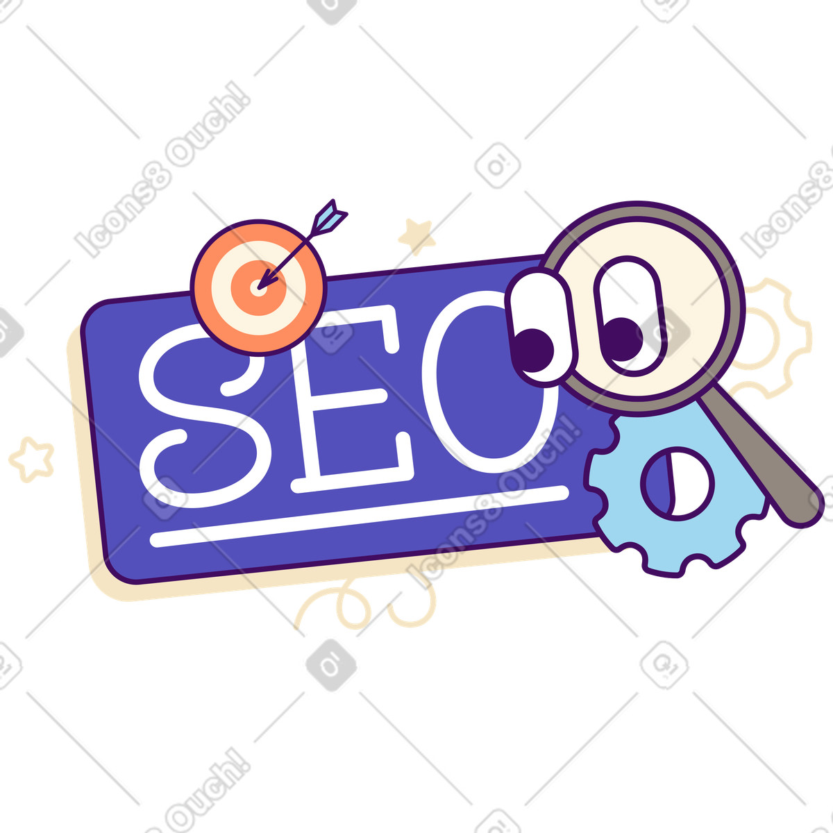 Ilustración Rotulación seo con texto de destino y lupa en estilo Simplistic a descargar en PNG SVG