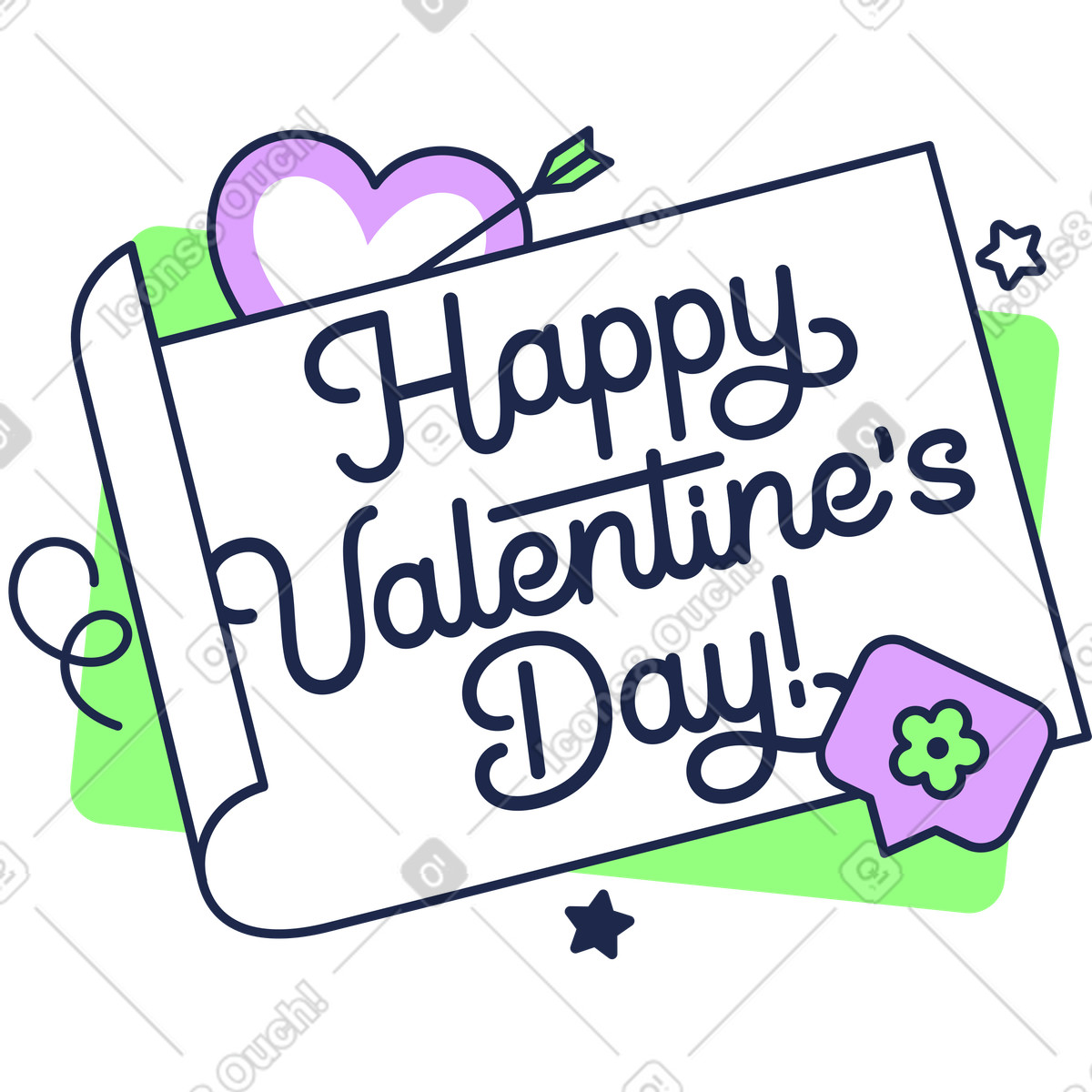 Outline スタイルの Romantic scroll message for Valentine's Day, Handwritten style greeting のイラストをPNG、SVG形式でダウンロード
