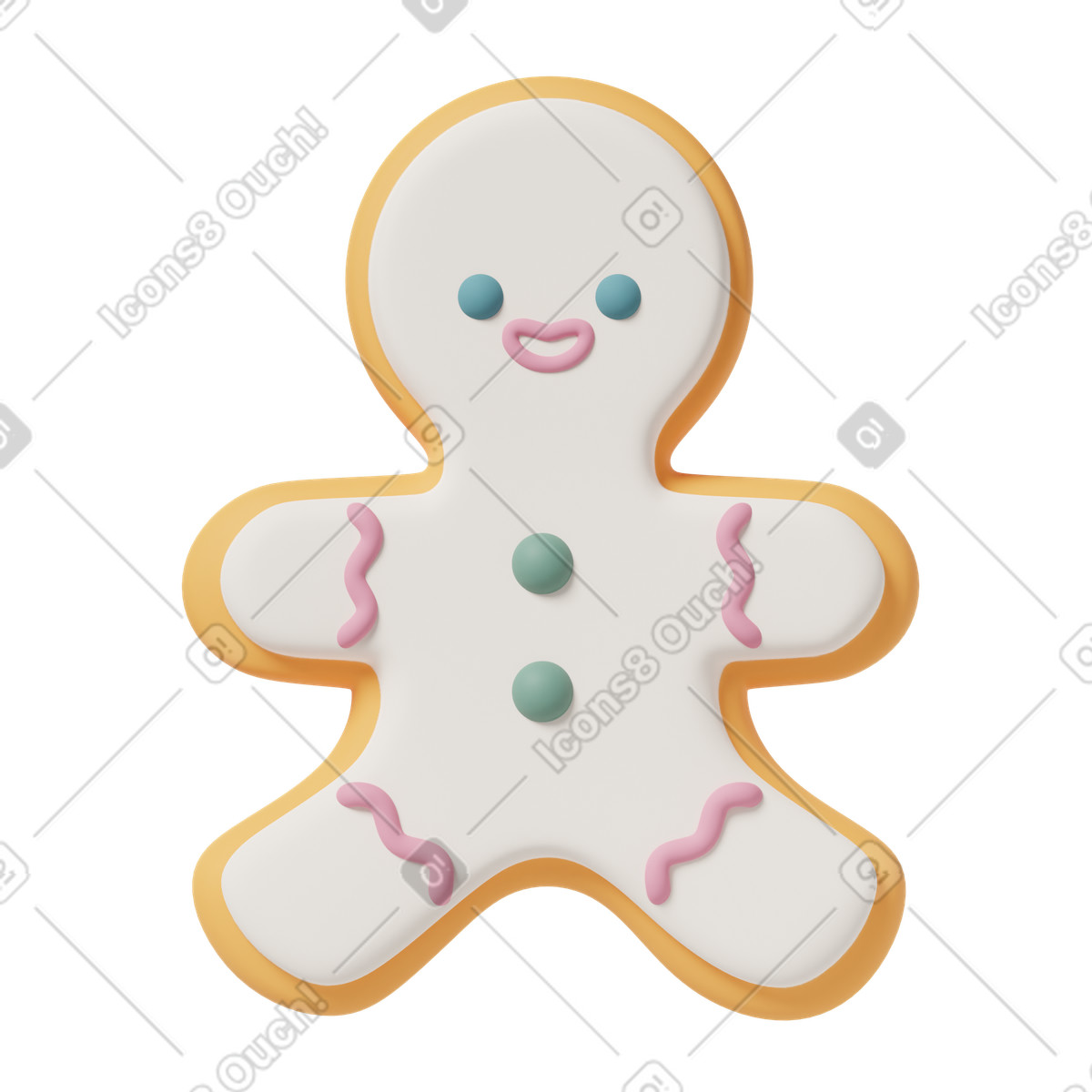 Gingerbread man cookie white illustrazione in stile 3D Casual life scarica in PNG, SVG