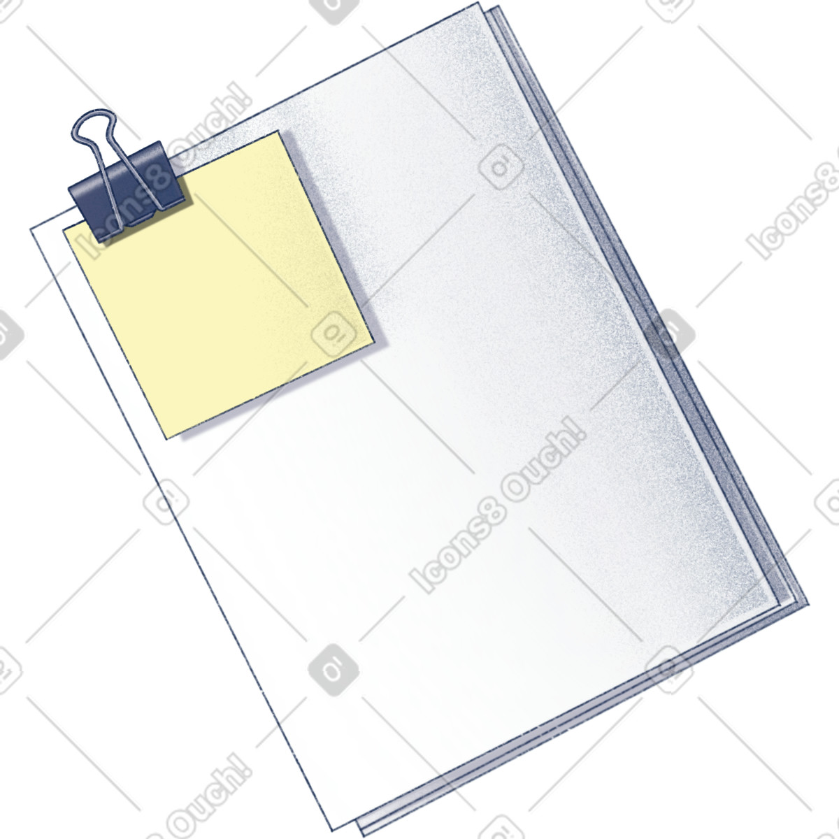 Illustration Documents et note autocollante avec pince-notes dans le style Haze à télécharger aux formats PNG, SVG