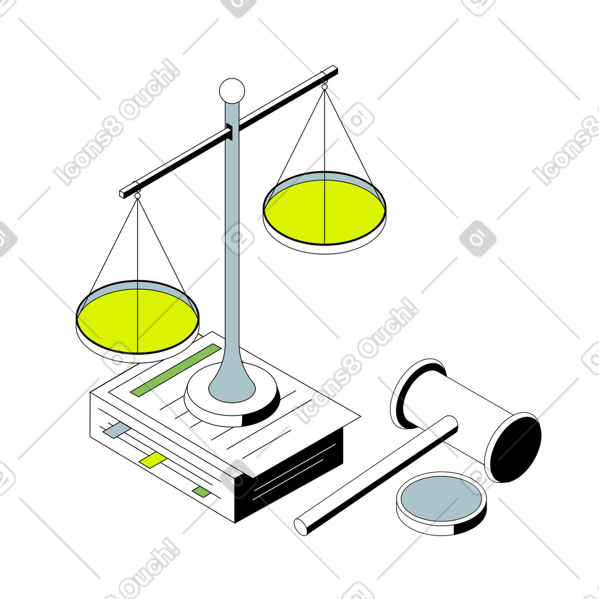 Ilustración Sentencia del tribunal comercial y sistema legal en estilo Isometric a descargar en PNG SVG
