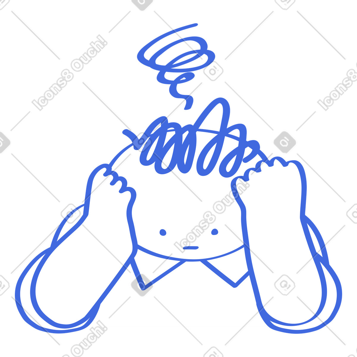 Ilustração de Stress overwhelmed character holding head with scribble thought cloud em no estilo Ballpoint Pen para baixar em PNG, SVG