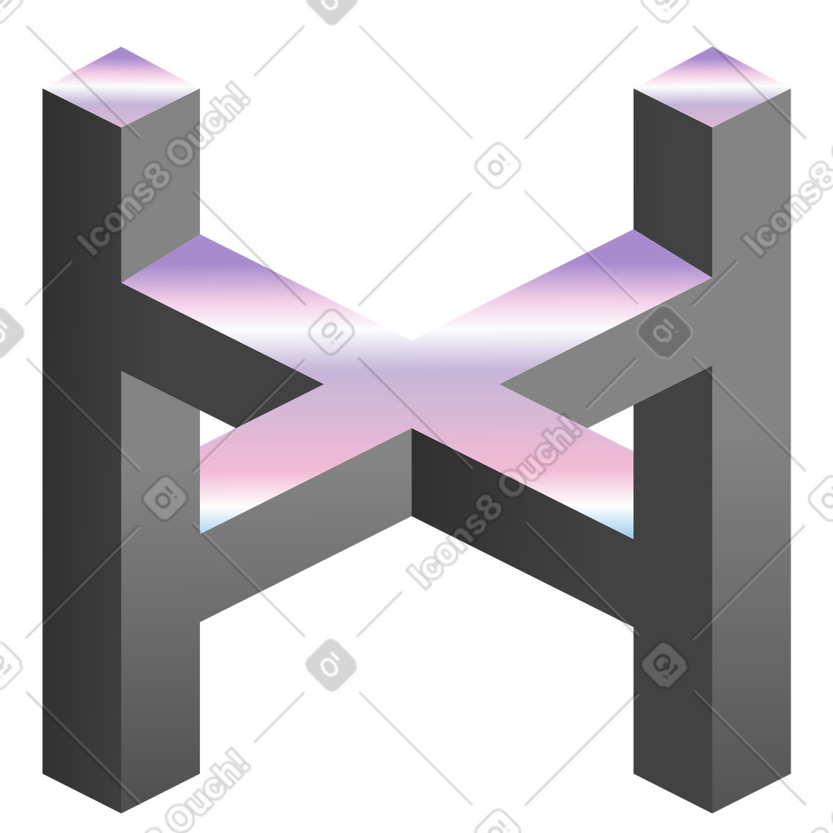 Impossible geometric shape with pillars and X structure illustration in PNG, SVG