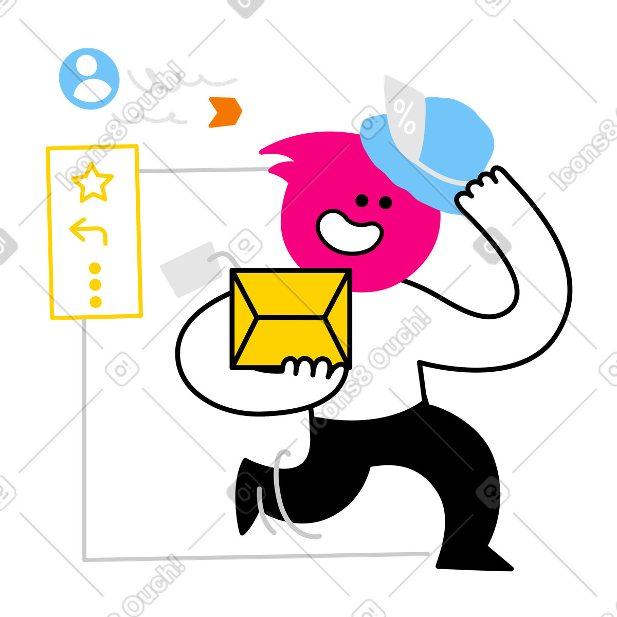 Ilustração de Vendedor atraindo clientes por e-mail em no estilo Giggle para baixar em PNG, SVG