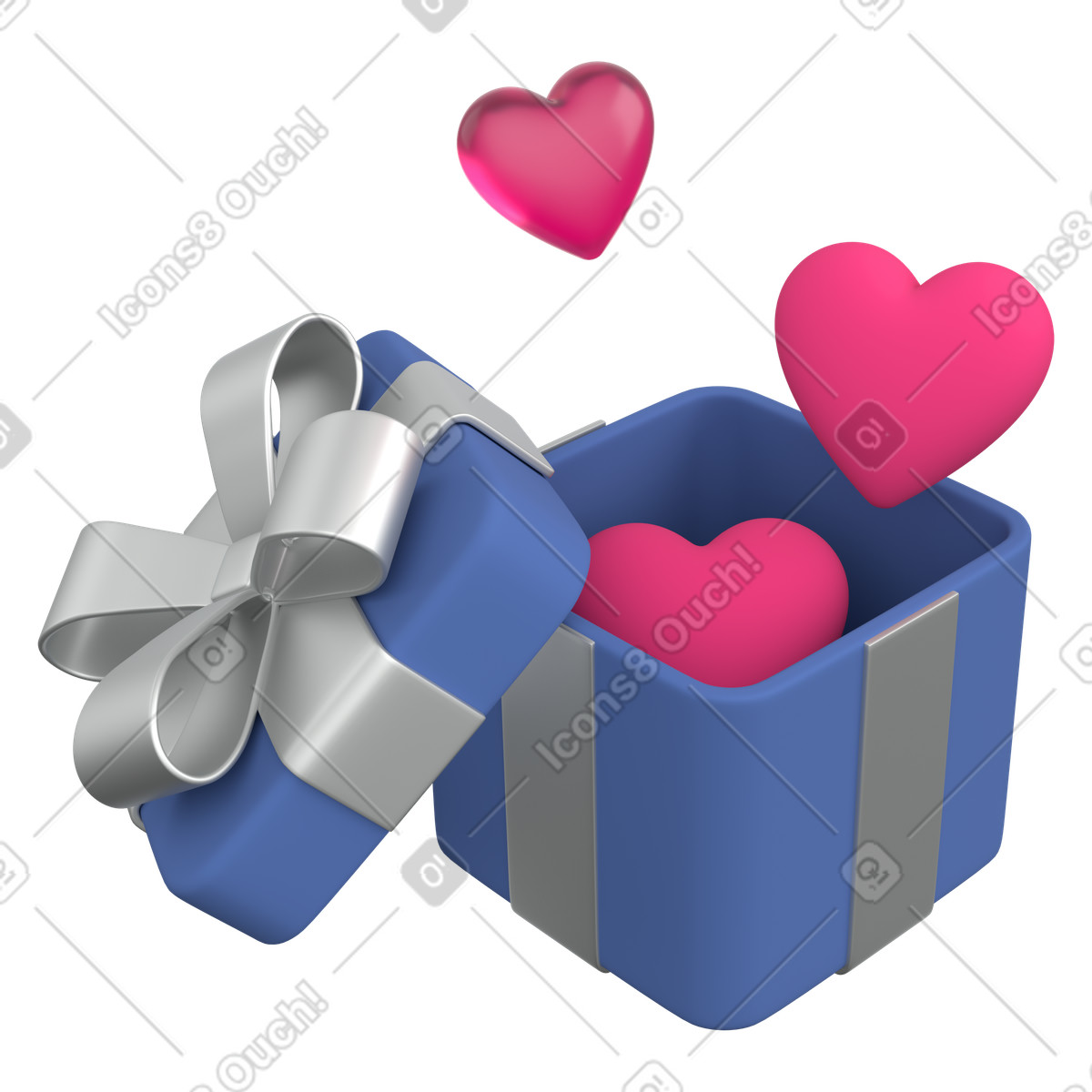 Customer loyalty reward gift box filled with hearts illustration in 3D Grid style download in PNG, SVG