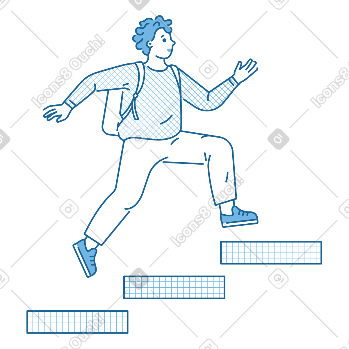 Uomo che corre su per le scale, scala di carriera illustrazione in stile Natty scarica in PNG, SVG