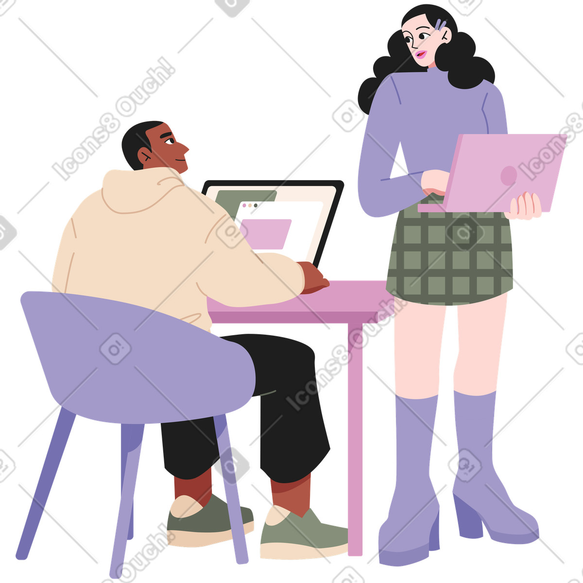 Büroangestellte mit computern fördern die teamarbeit-Illustration im Experimental-Stil als Download in PNG, SVG