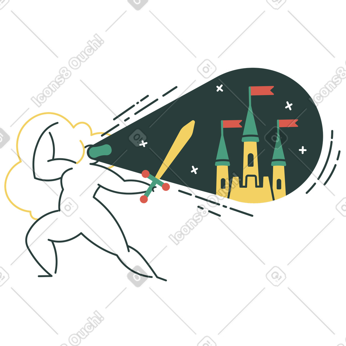 Donna con spada in visore vr illustrazione stile Macaroni scarica PNG, SVG
