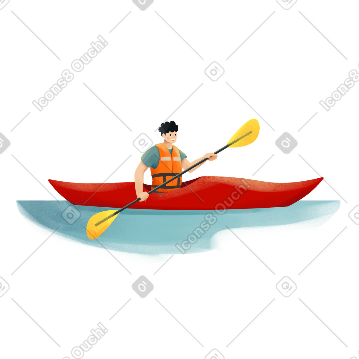 Ilustração de Young man in orange life vest is kayaking em no estilo Shine para baixar em PNG, SVG