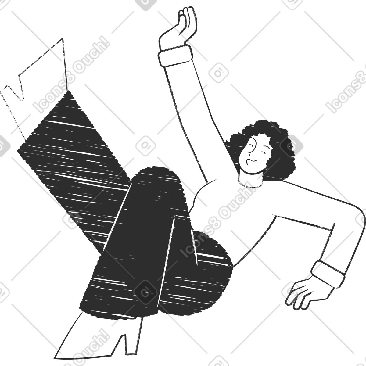 Woman with raised leg and arm illustration in Graphite style download in PNG, SVG