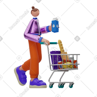카트를 들고 식료품 쇼핑을 하는 여성 PNG, SVG
