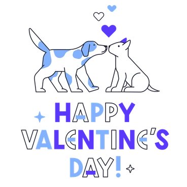 Two dogs sharing affection with hearts - Pablita style illustration