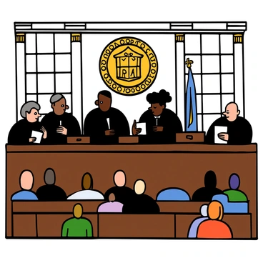 Judges of the Supreme Court deliberating over the 24th Amendment case in a grand courtroom