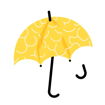 An umbrella with a black handle and a circular canopy. The canopy is covered in a vibrant pattern of yellow tennis balls scattered across its surface. Each tennis ball features the characteristic white markings. The umbrella is shown partially opened, with a few tennis balls arranged neatly among the design, creating a playful and energetic visual.