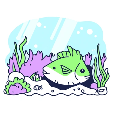 A redfish is swimming near the ocean floor, surrounded by intricate rock formations and swaying aquatic plants. The fish has distinct features such as large fins and a streamlined body, showcasing its vibrant scales. In the vicinity, small bubbles rise as the fish moves, creating a sense of movement in the water. A variety of coral structures can be seen, providing a habitat for small sea creatures that peek out from their hiding spots. Shafts of light penetrate through the water's surface, illuminating portions of the ocean floor and casting gentle shadows on the sand.