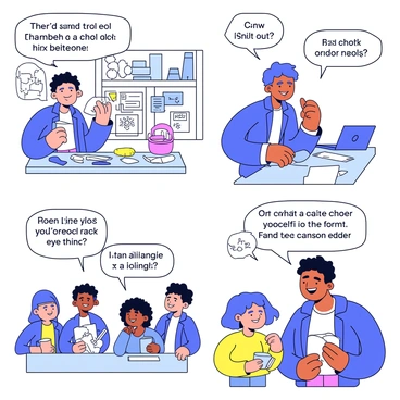 A comic strip with four panels illustrating the origin story of a brand. The first panel shows a young entrepreneur in a small workshop filled with tools and materials, brainstorming ideas for a product. The second panel features the entrepreneur working late at night, surrounded by sketches and prototypes, looking determined. The third panel depicts a group of friends providing feedback on the product, each expressing excitement and ideas. The fourth panel showcases the brand's first successful product launch, with the entrepreneur smiling proudly while holding the product in front of a small crowd. Each panel has speech bubbles conveying thoughts and dialogue relevant to the story.