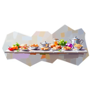 A detailed timeline illustrating the evolution of food trends through various eras. At the beginning, there are simple representations of "ancient diets" including grains, vegetables, and meats depicted on a rustic background. Moving forward, there are visual elements representing "medieval cuisine" with spices, breads, and preserved foods shown alongside medieval cooking utensils. As the timeline progresses, "Renaissance foods" such as exotic fruits and intricate dishes are featured, displayed with ornate decorations. Following this, the "Industrial Revolution" is highlighted with images of canned goods and mass-produced items, alongside early kitchen appliances. Finally, the section dedicated to "modern-day culinary innovations" showcases trendy foods like sushi, vegan dishes, and molecular gastronomy presentations, with vibrant colors and contemporary plating styles. Each segment is visually separated along the timeline, creating a cohesive narrative of culinary evolution.