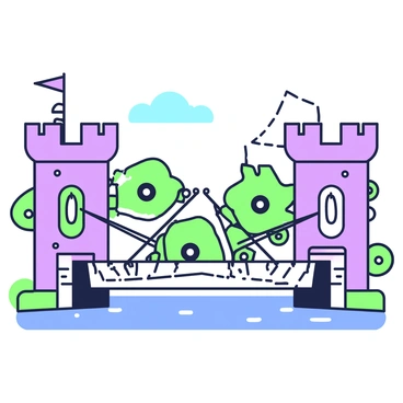 A drawbridge being lifted using a complex system of levers