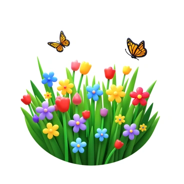A lush meadow filled with vibrant wildflowers in various colors such as red, yellow, blue, and purple. Butterflies with intricate patterns are fluttering gracefully among the flowers, their wings displaying bright shades of orange, black, and yellow. The scene captures the gentle movement of the flowers swaying in the soft breeze, creating an idyllic and lively atmosphere.