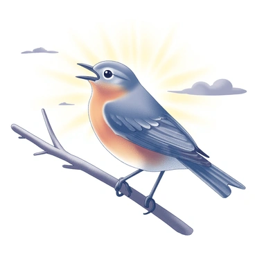 An eastern bluebird singing at sunrise with a beautiful sky in the background