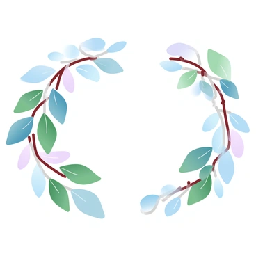 A wishbone is formed from intertwined leaves and twigs. The leaves are vibrant green, displaying various shapes and sizes, contributing to a natural look. The twigs are thin and textured, creating a delicate and organic feel. The arrangement of the leaves and twigs weaves together seamlessly, forming a symmetrical shape typical of a wishbone. Soft shadows are cast around the wishbone, enhancing its three-dimensional quality.
