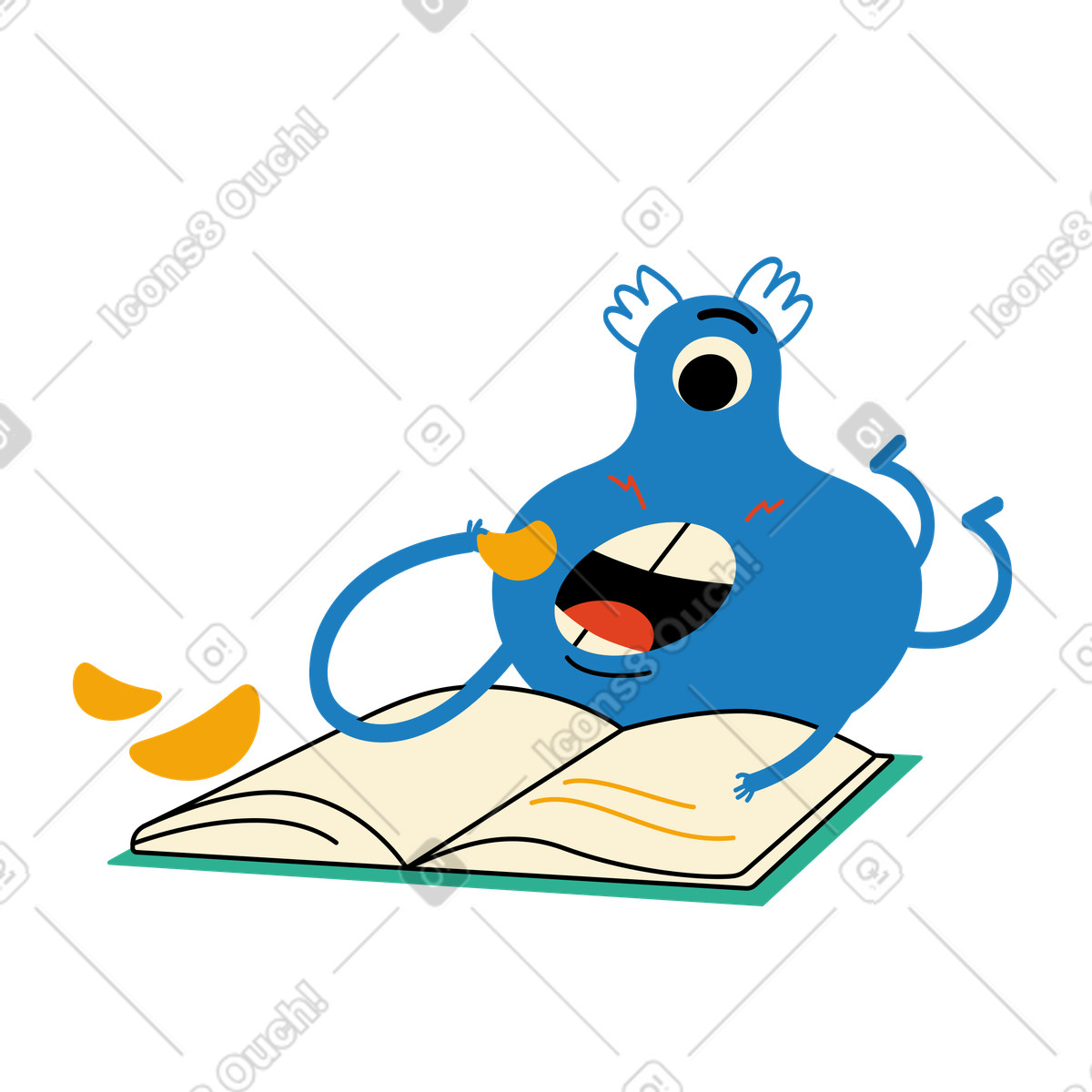 Getting knowledge and eating snacks illustration educational clipart images in PNG