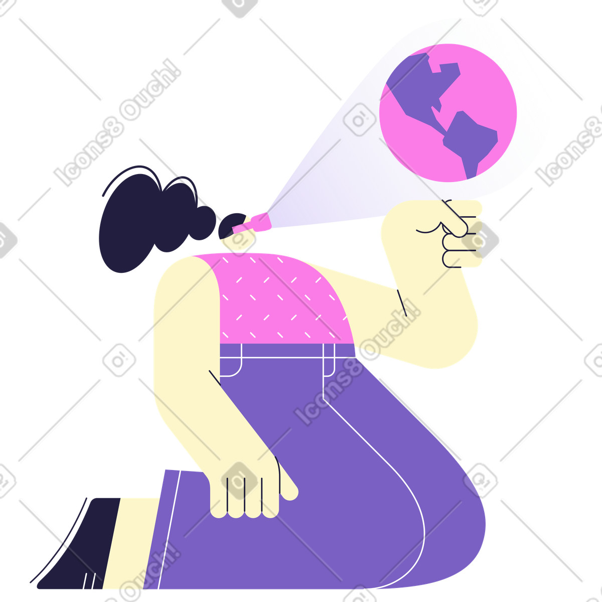 Иллюстрация Женщина изучает географию на виртуальной лекции в PNG и SVG